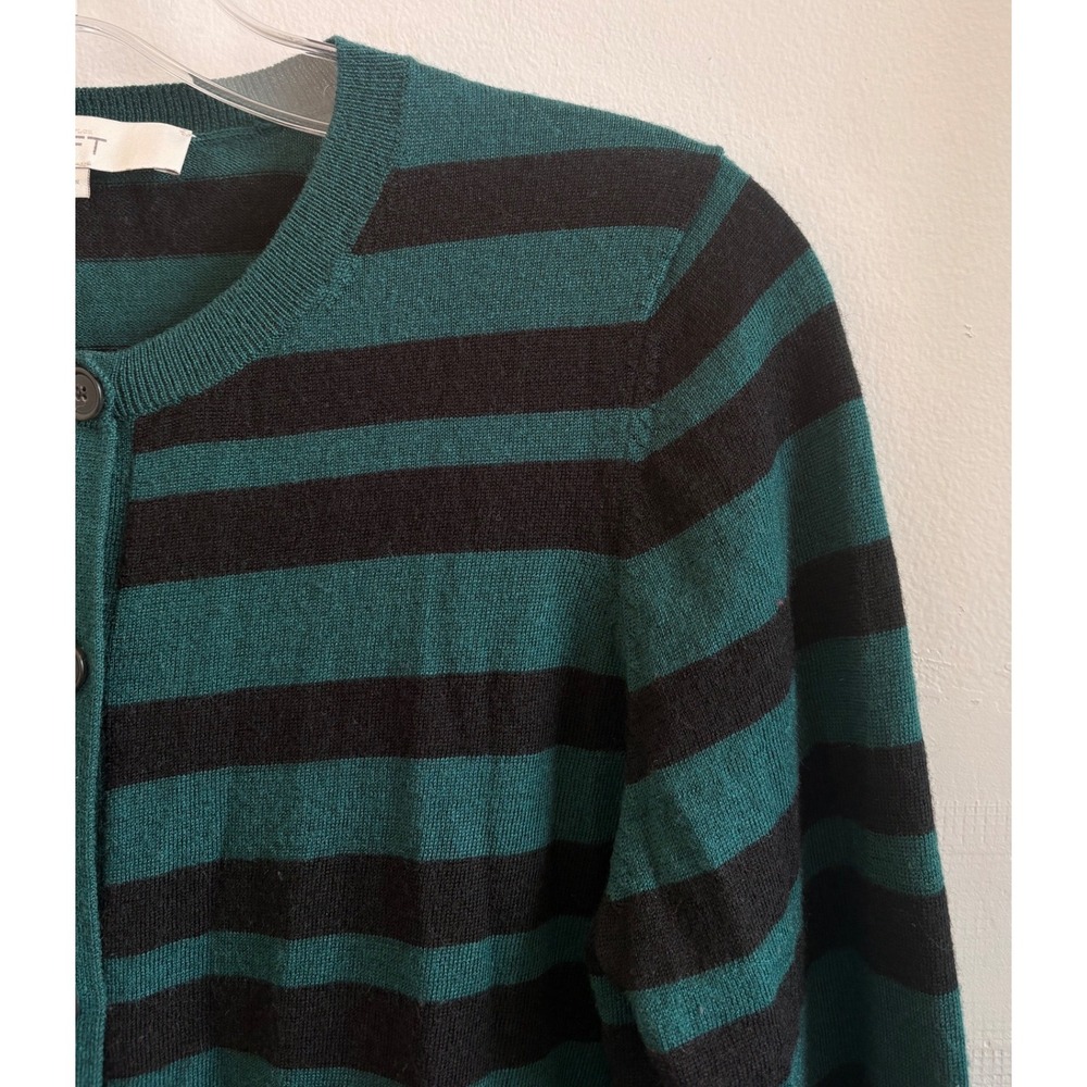 LOFT Womens Striped Crewneck Cardigan Sweater Green Black Button Front Large - Picture 5 of 5